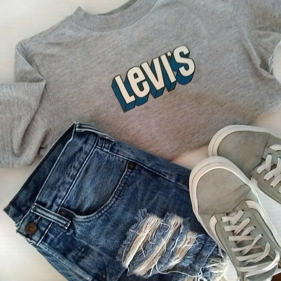 Levi's Blue & White Logo Crop Top - Picture 1 of 7
